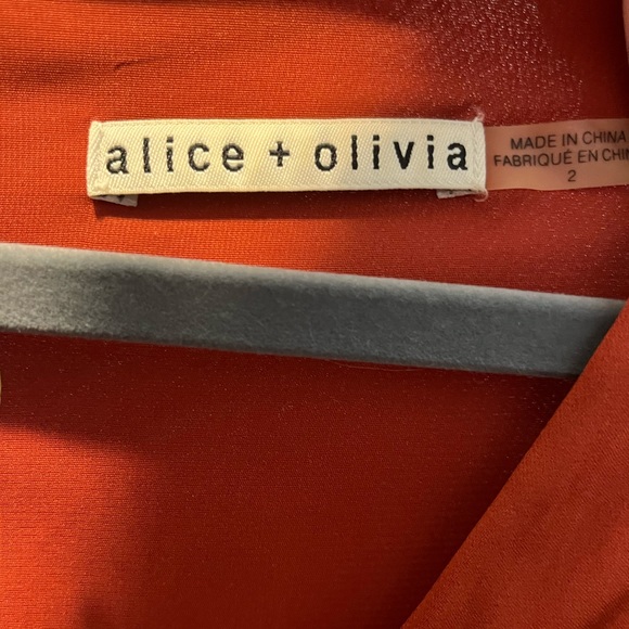 Alice + Olivia Cary Long-Sleeve Stretch Silk A-Line Dress Size 2 in Rust Orange - Picture 6 of 10